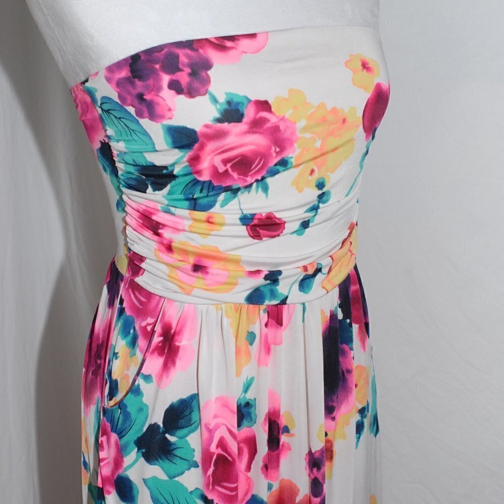 Maxi Dress With Pockets Sleeveless Floral Small White EUC - Picture 3 of 7